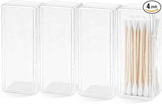 BEAGERUO 4 Pcs Cotton Swab Holder, Travel Portable Floss Pick Dispenser, Hair Tie Organizer, Small Plastic Box with Lid, ...