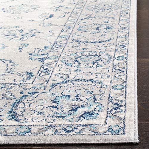 SAFAVIEH Brentwood Collection Area Rug - 9' x 12', Light Grey & Blue, Oriental Floral Scroll Design, Non-Shedding & Easy C...