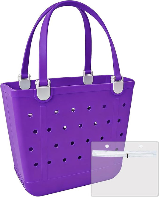 Juyeesm Medium Beach Bag, Waterproof Rubber Beach Bag, Washable Open Tote Bag Durable Tote Travel Bags for Outdoor Sport
