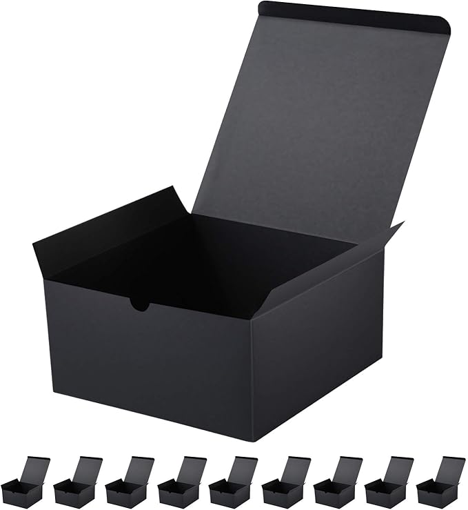 JINMING 10 Gift Boxes 8x8x4 Inches, Matte Black Gift Boxes Bulks for Mother's Day, Father's Day, Party, Birthday, Groomsma...