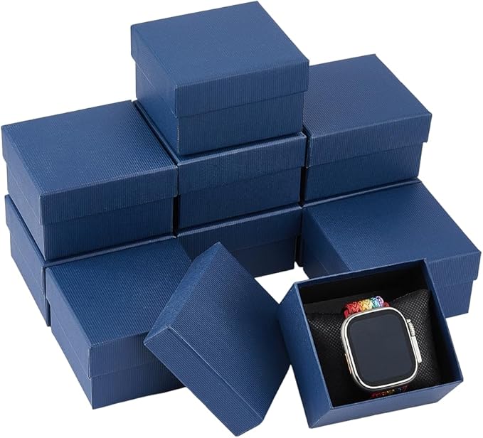 DICOSMETIC 10pcs Watch Gift Box Paper Jewelry Box Small Gift Box Square Prussian Blue Cardboard Gift Wrapping with Pillow ...