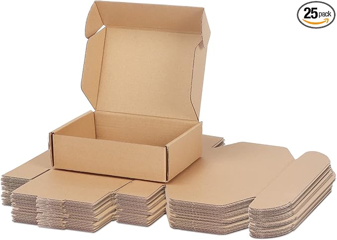 PHAREGE 7x5x2 inch Shipping Boxes Bulk 25 Pack Brown, Tab Lock Tuck Top Mailer Boxes for Packaging Small Business, Small C...