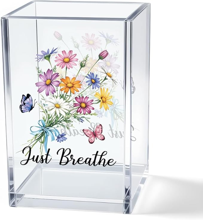 Vgrti Just Breathe Acrylic Cosmetic Pencil Pen Holder Cup, Hope Inspirational Makeup Brush Organizer Holder, Women Faith G...