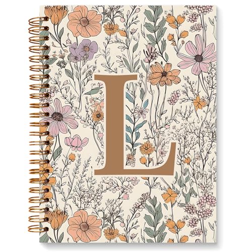 JXREQ Vintage Boho Floral Personalized Notebook, Initial Letter L Notebook Journal, Monogram Notebook, Monogrammed Gifts f...