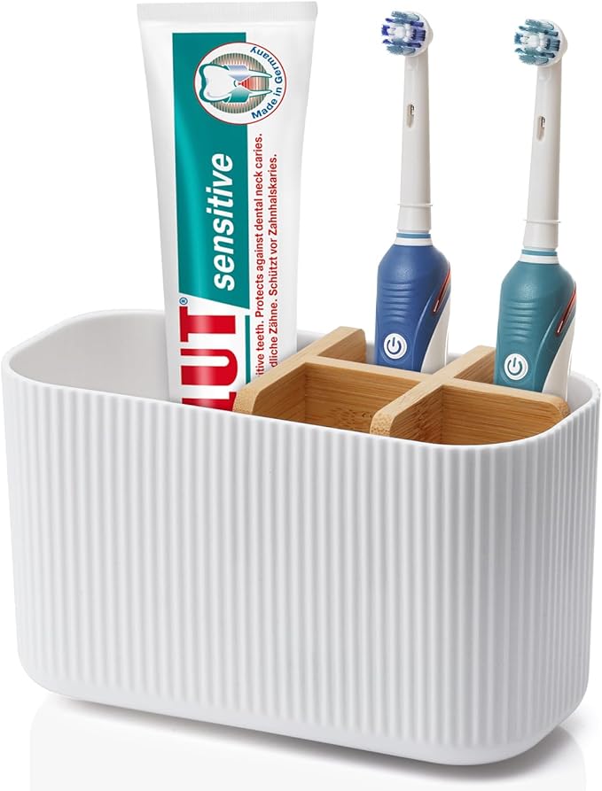 GFWARE White Toothbrush Holder - Bamboo Toothbrush Holders for Bathrooms Electric Toothbrush Holder Organizer Kids Toothbr...
