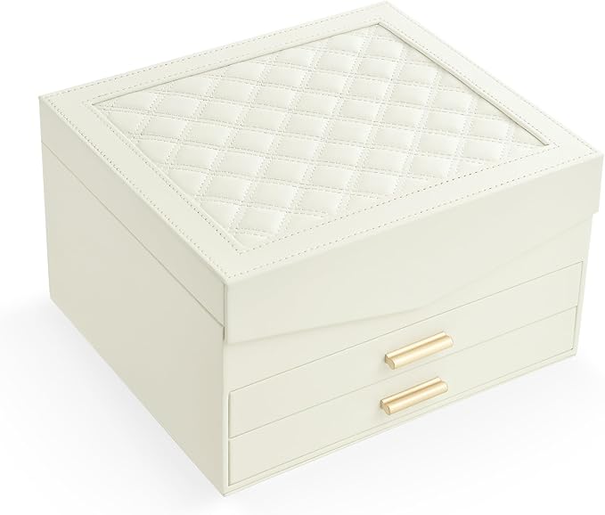 Amearea Jewelry Box Organizer for Women Girls with Mirror, 3-Layer Large Jewelry Storage Case, Synthetic Leather Jewelry H...