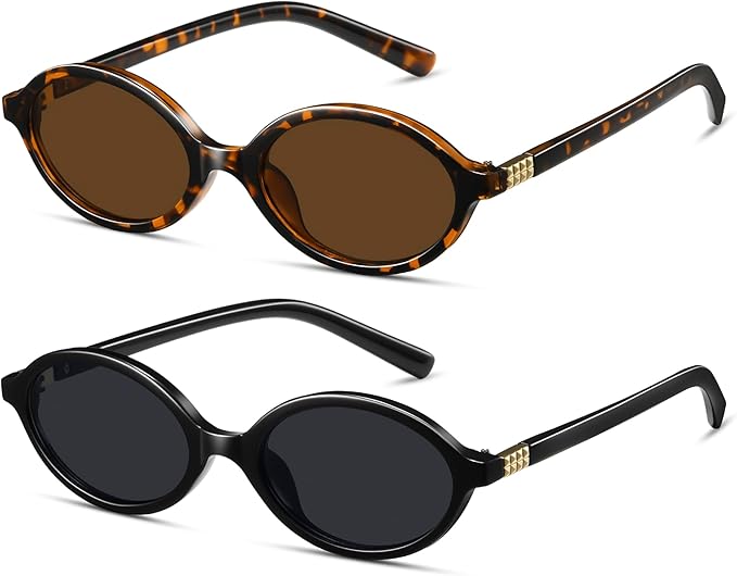 Colrea Sunglasses Womens, 2 Pack Retro Oval Sun Glasses Small Frame Vintage 90s Y2K Trendy, UV400 Protection CL1628