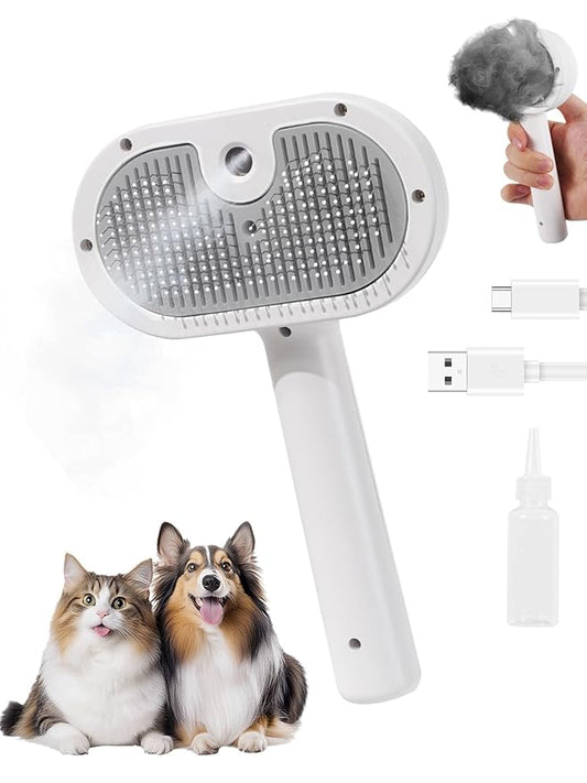 Cat Steam Brush for Cats & Dogs,3-in-1 Self Cleaning Pet Grooming Brush with One-Click Hair Release Button, Anti-Static De...