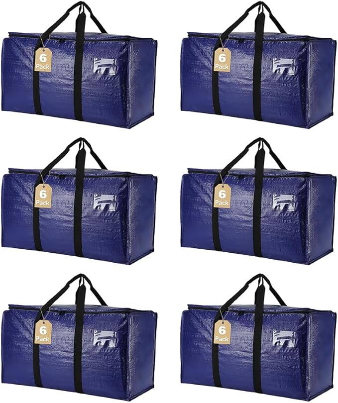 Cryster 6 Pack Moving Bags Heavy Duty, Extra Large Storage Totes Bag with Zippers and Sturdy Handles, Packing Bags for Mov...