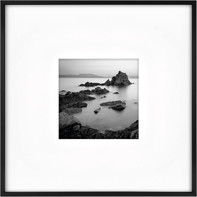 MCS Master & Co. Foundry Metal 18x18 Matted Picture Frame with 8x8 Photo Display, Black Vertical & Horizontal Wall Hanging...