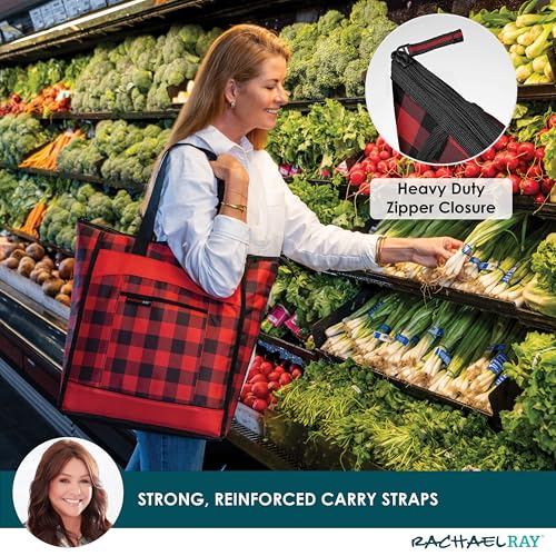 Rachael Ray Chillout Soft Cooler Bag, Large Reusable Insulated Grocery Bag with Zippered Top, Travel Tote for Hot or Cold ...
