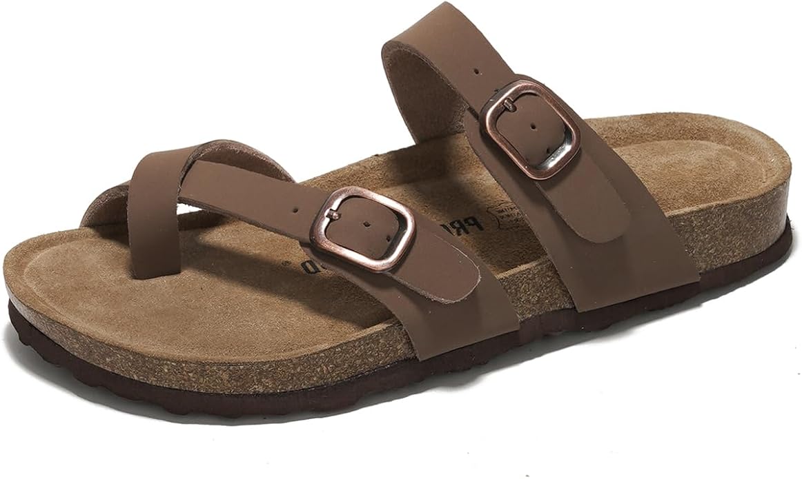 Project Cloud 100% Genuine Leather Womens Sandals -Lightweight Womens Slides Memory Foam Insole & Cork Footbed Sandals Wom...