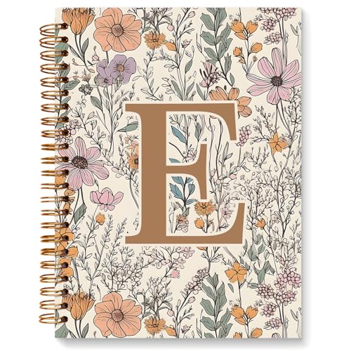 JXREQ Vintage Boho Floral Personalized Notebook, Initial Letter E Notebook Journal, Monogram Notebook, Monogrammed Gifts f...