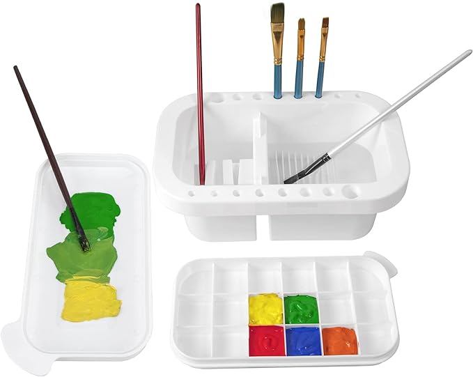 MyLifeUNIT Paint Brush Cleaner, Paint Brush Holder and Organizers with Palette for Acrylic, Watercolor, and Water-Based Pa...