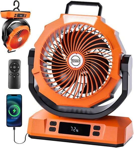 Sireck Camping Fan Rechargeable Portable Fan 12-Inch, 40000mAh Battery Powered Fan with LED Light, Digital Display, Timer,...