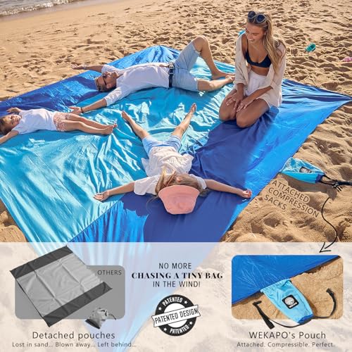 WEKAPO Beach Blanket Sandproof Waterproof, Extra Large Beach Mat, Oversized & Compact Sand Free, Quick Drying Beach Essent...