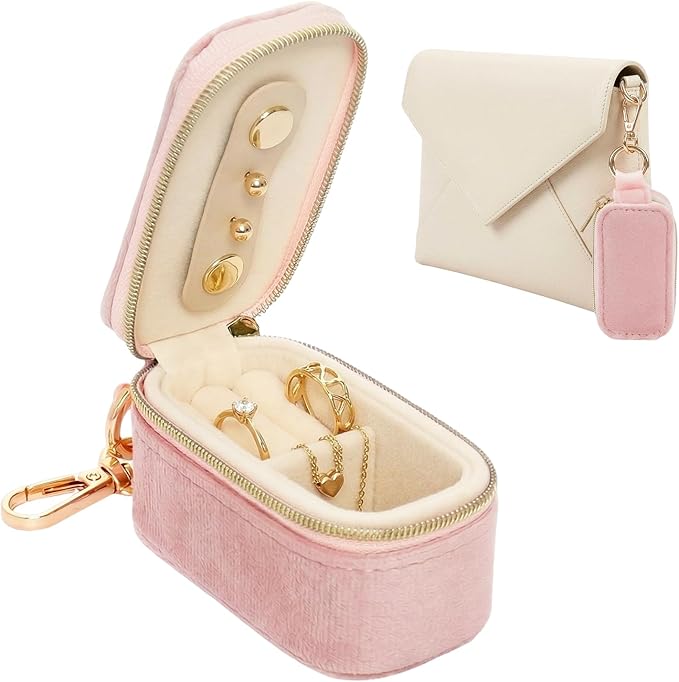 Sdfvsdg Velvet Mini Travel Jewelry Case Small 2-in-1 Ring Holder Box Keychain Portable Storage Clutch Organizer Gift for W...