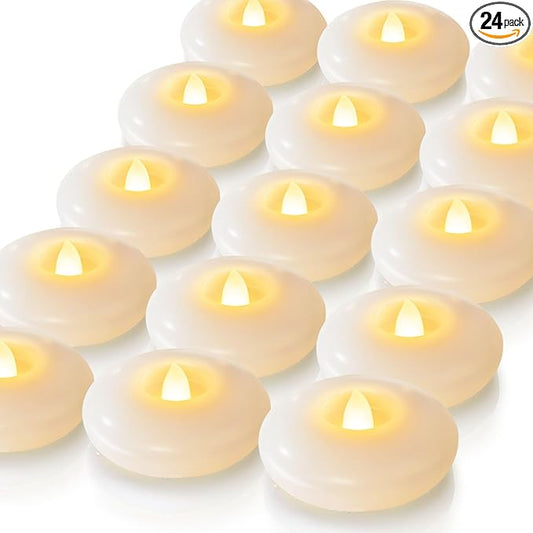 Homemory 24 Pack 3” Flameless Led Floating Candles, 200 Hour White Battery Operate Waterproof Tealights for Cylinder Vase...