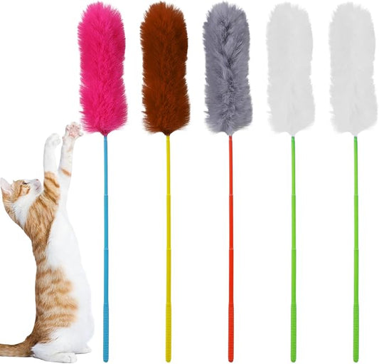 Larrel 5PCS Interactive Cat Wand Toys, Fur Cat Toys, Soft Kitten Teaser Sticks for Indoor Cats, Fur Cats Teaser Wand Set f...