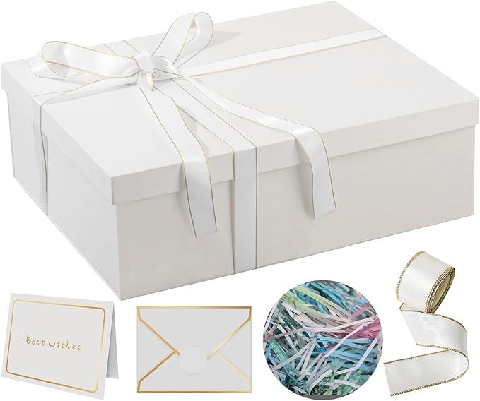 Rinrda Extra Large Gift Box 16.5x13x5.5 inches,White Gift Boxes with Lids for Presents,Perfect for Birthday,Valentine's Da...
