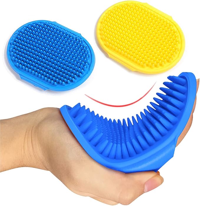 Kwispel Dog Grooming Brush, Pet Shampoo Bath Brush Shedding Soothing Massage Rubber Comb with Adjustable Ring Handle for L...