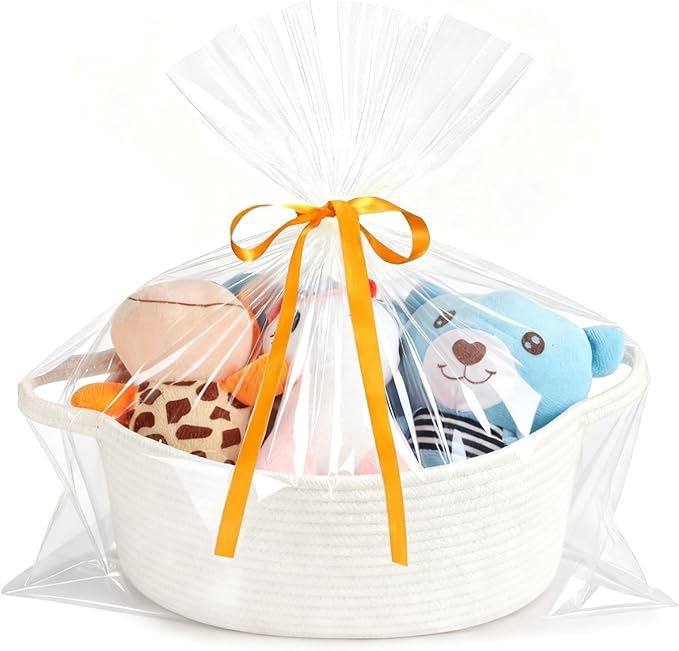 HOBASKET Small Woven Cotton Rope Basket for Gift with Bags and Ribbons, Durable Baskets for Christmas Halloween Gifts Empt...
