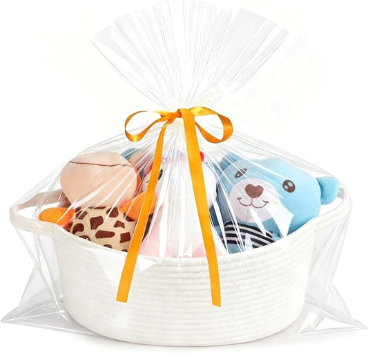 HOBASKET Small Woven Cotton Rope Basket for Gift with Bags and Ribbons, Durable Baskets for Christmas Halloween Gifts Empt...