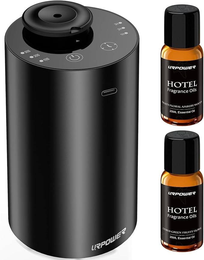 URPOWER Waterless Essential Oil Diffuser: No Water Needed Battery Operated Scent Diffuser - 2 * 20ML Hotel Fragrance Essen...