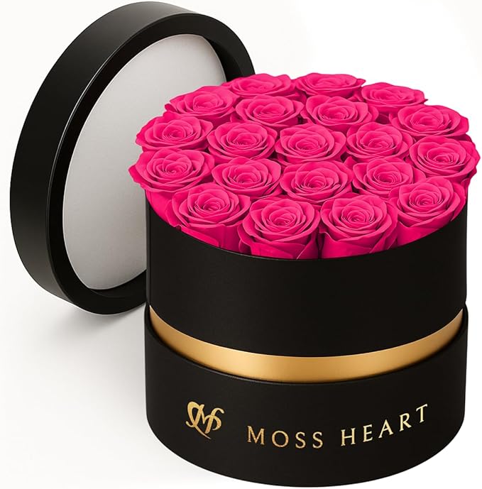 Moss Heart 20 Mini Preserved Roses, Round Luxury Gift Box, Real Forever Roses Last 1+ Year, Premium Romantic Gift for Wome...