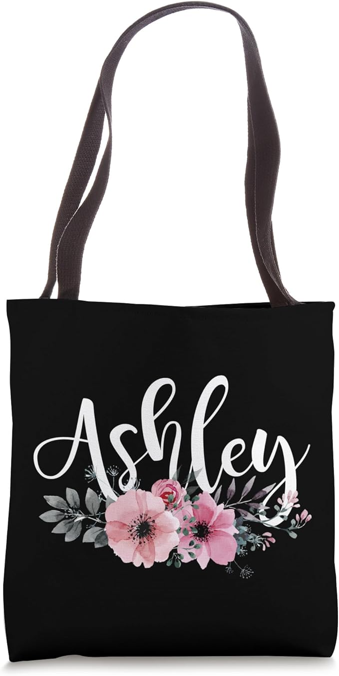 Ashley Name Personalized Floral Pink Black Women Girls Gift Tote Bag