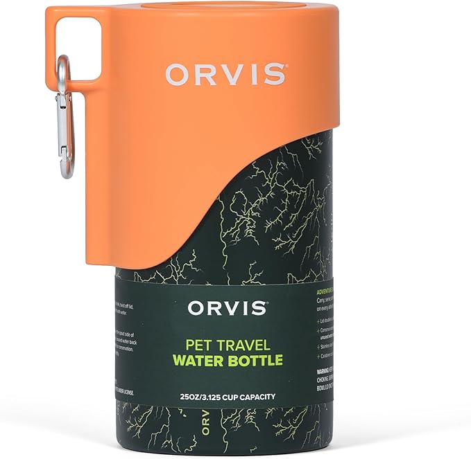 Orvis Dog Travel Water Bottle, 25oz Capacity | Portable Pet Waterer with Built-in Bowl | Stainless Steel, High Visibility ...