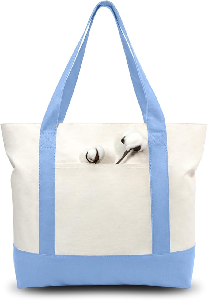 TOPDesign 1-Pack Canvas Tote Bag with an External Pocket, Reusable Grocery Shopping Bag, Top Zipper Closure, Daily Essenti...