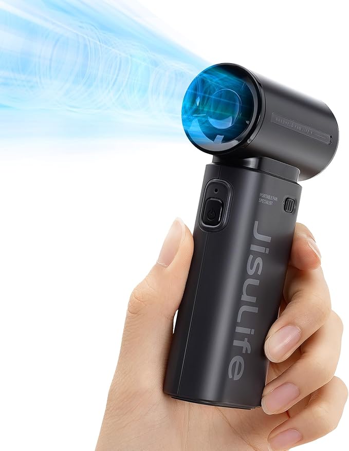 JISULIFE Portable Handheld Fan Life9, Turbo Power High Speed Air [18H Max Cooling Time], 5 Gear Wind, 5000mAh Rechargeabl...