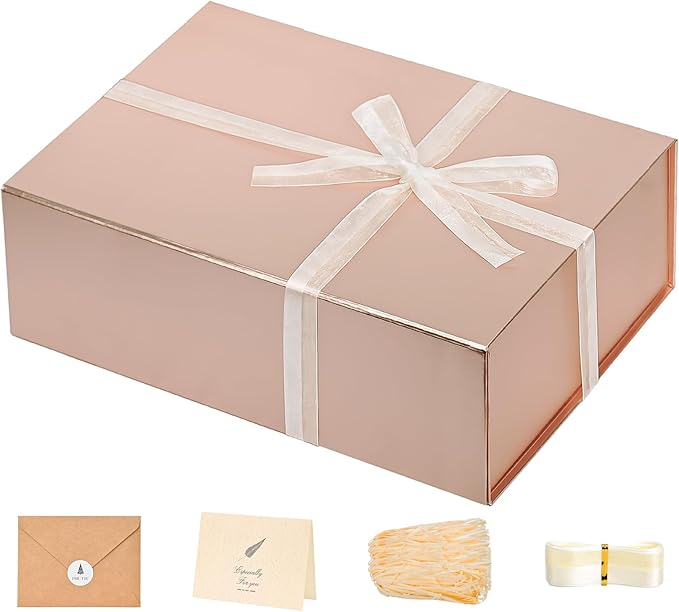 LIFELUM Gift Box for Presents 13.8'' x 8'' x 4.45'' Rose Gold Luxury Gift Box with Magnetic Lid Gift Boxes Contains Card, ...