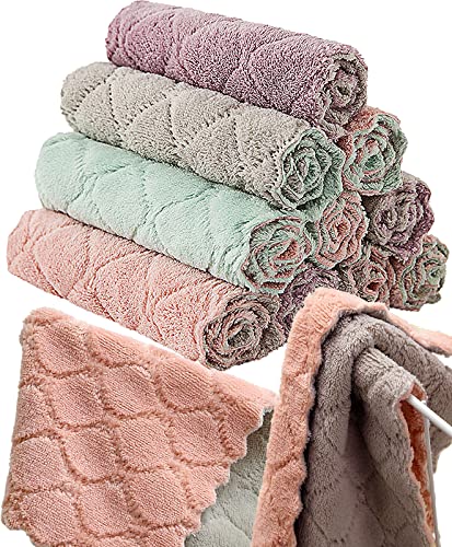 12 Pack Kitchen Towels Quick Dry Washcloths, Coral Velvet Dishtowels Multipurpose Reusable Cloths, Soft Tea Absorbent Clea...