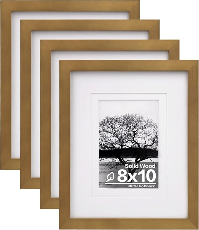 Egofine 8x10 Picture Frames 4 Pack, for Pictures 4x6 or 5x7 with Mat Made of Solid Wood Covered by Plexiglass for Table To...