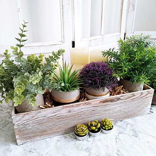 1 Pcs Wood Planter Rectangle Whitewashed Rectangular Decorative Wooden Box with Inner Plastic Box - 17.3" L x 3.9" W x 3....