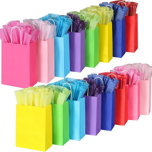 BLEWINDZ 32 Pieces Gift Bags with 32 Tissues, 8 Colors Party Favor Bags with Handles, Rainbow Gift Bag for Wedding, Birthd...