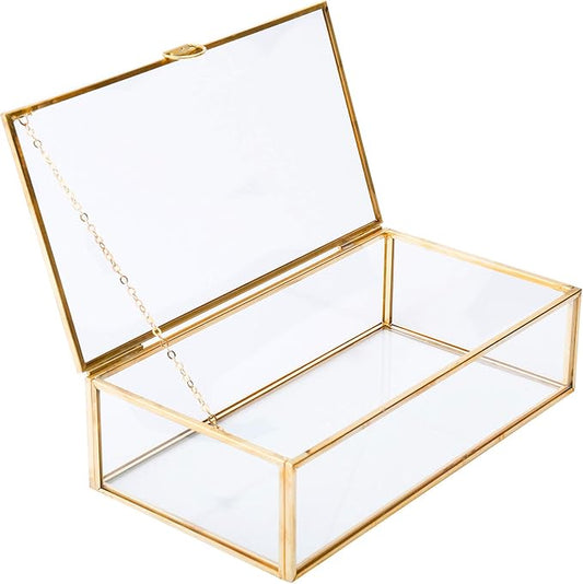 HighFree Vintage Glass Box with Lid - Clear Jewelry Glass Display Box Keepsake Box - Home Decor Decorative Box for Trinket...