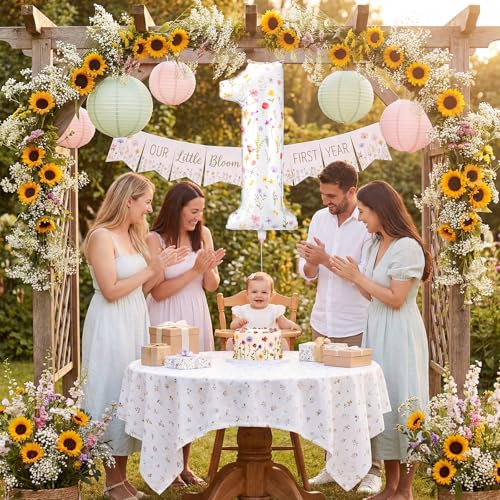 Jenaai Wildflower Number 1 Balloon Birthday Decorations, 1st Flower Balloons for 1st Floral Birthday Party Supplies Spring...