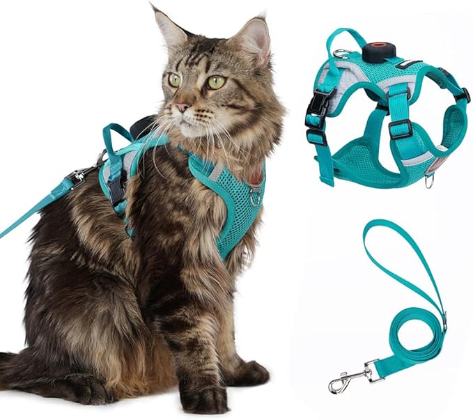 Cat Harness and Leash Set with AirTag Holder: Upgraded Escape Proof Vest with Lead for Small Dog Puppy Large Cat Walking，S...