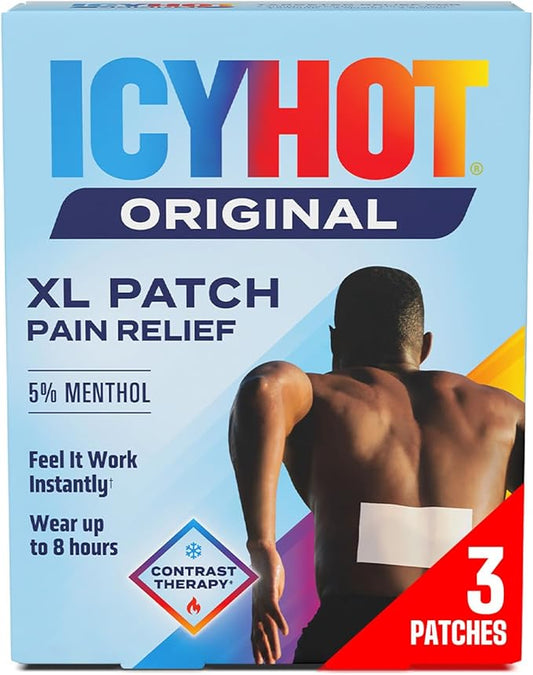 Icy Hot Original Pain Relief Patch, XL Size Comfortable Fabric Patches with Menthol 5%, Ice and Heat Contrast Therapy for ...