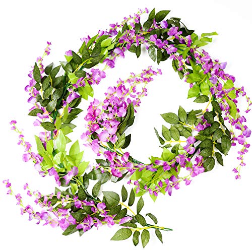 DearHouse 4Pcs 6.6Ft/Piece Artificial Flowers Silk Wisteria Garland Artificial Wisteria Vine Rattan Silk Hanging Flower fo...