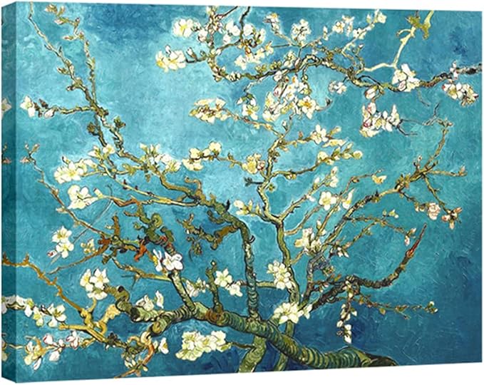 Wieco Art Almond Blossom Modern Framed Floral Giclee Canvas Prints By Van Gogh Famous Oil Paintings Reproduction Flowers P...