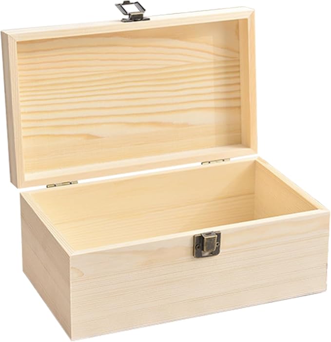 Voittozege Large Unfinished Wooden Box with Hinged Lid Unfinished Wooden Storage Box 10.6 x 8 x 5.7 Inch Wood Box Unfinish...