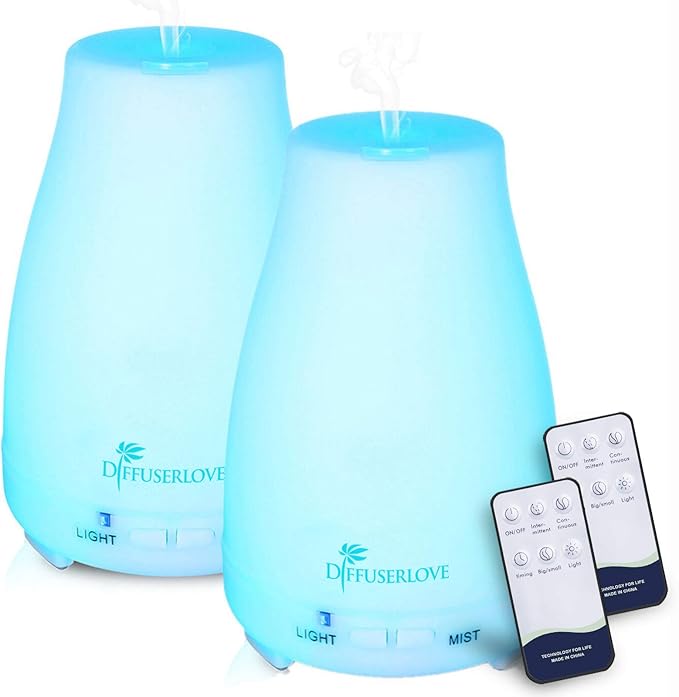 Diffuserlove Diffuser 2 Pack Essential Oil Diffuser 200ML Remote Control Ultrasonic Aromatherapy Diffuser Mist Humidifiers...