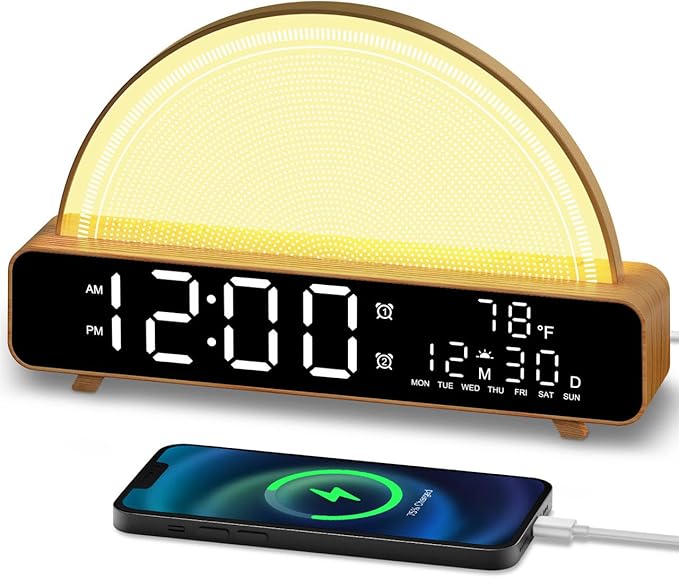 HAODINGMAI Sunrise Alarm Clock Wake Up Light with Sunrise Simulation White Noise Machine Touch Control Bedside Lamps Color...