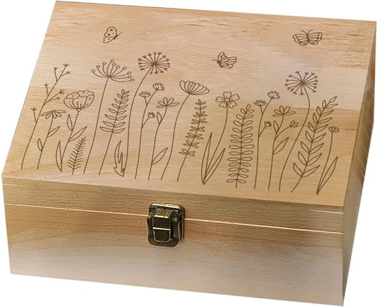 arricraft 1 Pc Wood Memory Keepsake Box, Wildflower Butterfly Bee Memory Box with Hinged Lids Floral Keepsake Chest for An...