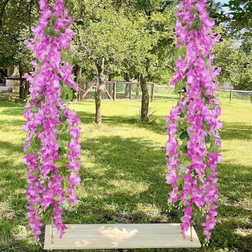 CISDUEO 2 Pcs Wisteria Hanging Flowers Wisteria Flowers Vine Garland Wedding Arch Decoration Purple Red Artificial Wisteri...