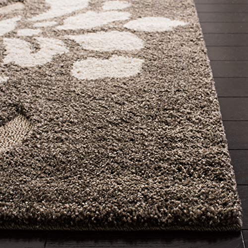 SAFAVIEH Florida Shag Collection Area Rug - 6' x 9', Smoke & Beige, Floral Design, Non-Shedding & Easy Care, 1.2-inch Thic...
